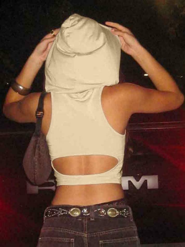 Y2K Aesthetic Solid Color Cutout Hooded Tank Top for Women - Coquette Style Grunge Fashion