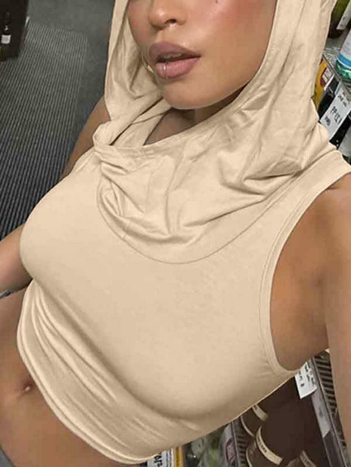 Y2K Aesthetic Solid Color Cutout Hooded Tank Top for Women - Coquette Style Grunge Fashion