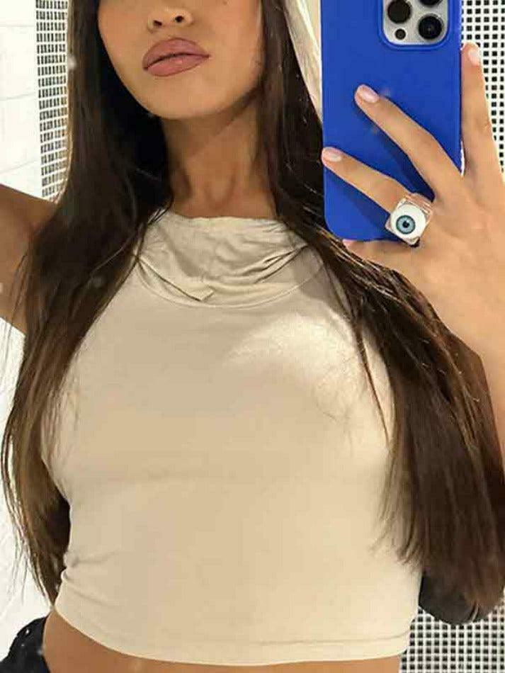 Y2K Aesthetic Solid Color Cutout Hooded Tank Top for Women - Coquette Style Grunge Fashion