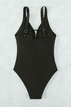 Y2K Aesthetic Solid Color Drawstring Swimsuit for Women - Coquette Style Grunge Outfits