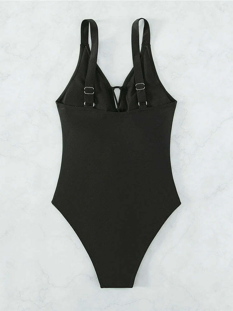 Y2K Aesthetic Solid Color Drawstring Swimsuit for Women - Coquette Style Grunge Outfits