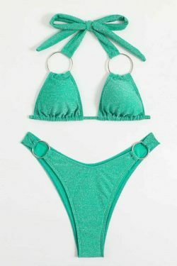Y2K Aesthetic Solid Color Halter Bikini - Coquette & Grunge Style Women's Fashion