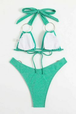 Y2K Aesthetic Solid Color Halter Bikini - Coquette & Grunge Style Women's Fashion