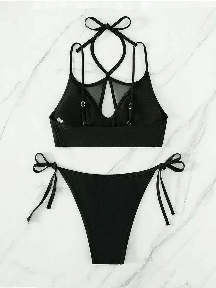 Y2K Aesthetic Solid Color Halter Bikini - Coquette Fashion for Women Y2K Aesthetic Solid Color Halter Bikini - Coquette Fashion for Women