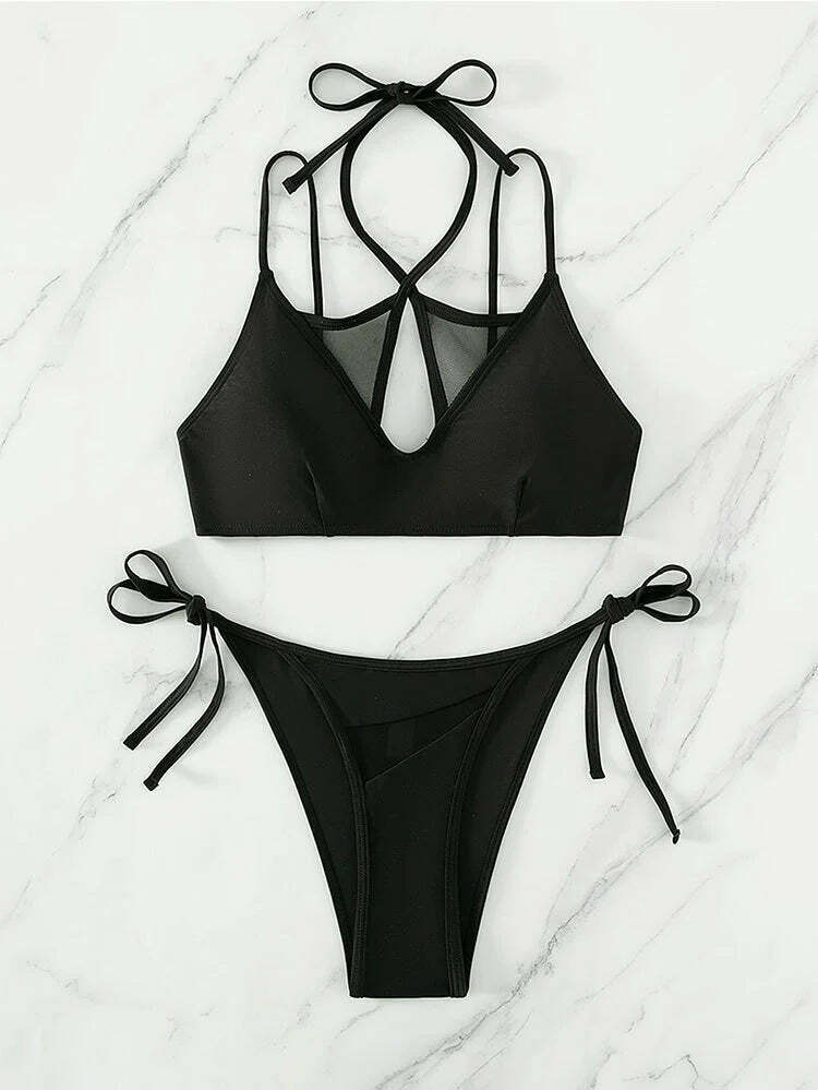 Y2K Aesthetic Solid Color Halter Bikini - Coquette Fashion for Women Y2K Aesthetic Solid Color Halter Bikini - Coquette Fashion for Women