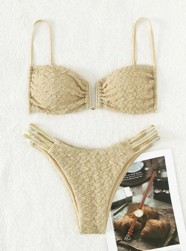 Y2K Aesthetic Solid Color High Waist Bikini for Women - Coquette & Grunge Style Fashion