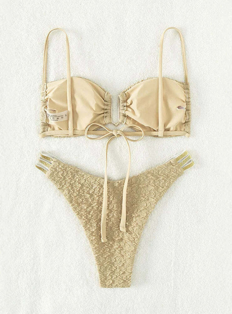 Y2K Aesthetic Solid Color High Waist Bikini for Women - Coquette & Grunge Style Fashion