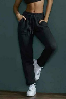 Y2K Aesthetic Solid Color High Waist Sporty Sweatpants for Women - Coquette Fashion Grunge Style