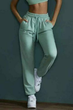Y2K Aesthetic Solid Color High Waist Sporty Sweatpants for Women - Coquette Fashion Grunge Style