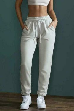 Y2K Aesthetic Solid Color High Waist Sporty Sweatpants for Women - Coquette Fashion Grunge Style