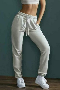 Y2K Aesthetic Solid Color High Waist Sporty Sweatpants for Women - Coquette Fashion Grunge Style