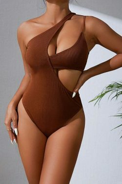 Y2K Aesthetic Solid Color Hollow One-Piece Swimsuit