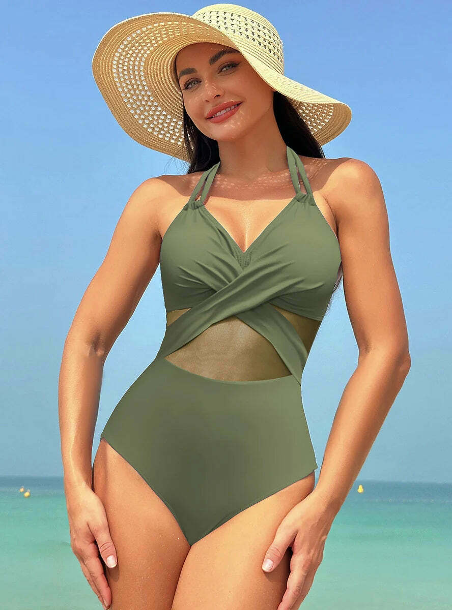 Y2K Aesthetic Solid Color Mesh Bikini Swimsuit - Coquette Style Retro Swimwear Y2K Aesthetic Solid Color Mesh Bikini Swimsuit - Coquette Style Retro Swimwear