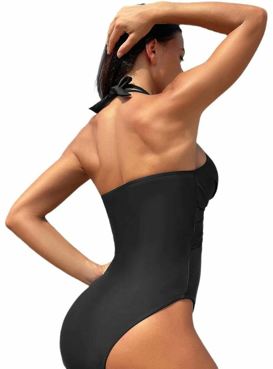 Y2K Aesthetic Solid Color Mesh Bikini Swimsuit - Coquette Style Retro Swimwear Y2K Aesthetic Solid Color Mesh Bikini Swimsuit - Coquette Style Retro Swimwear