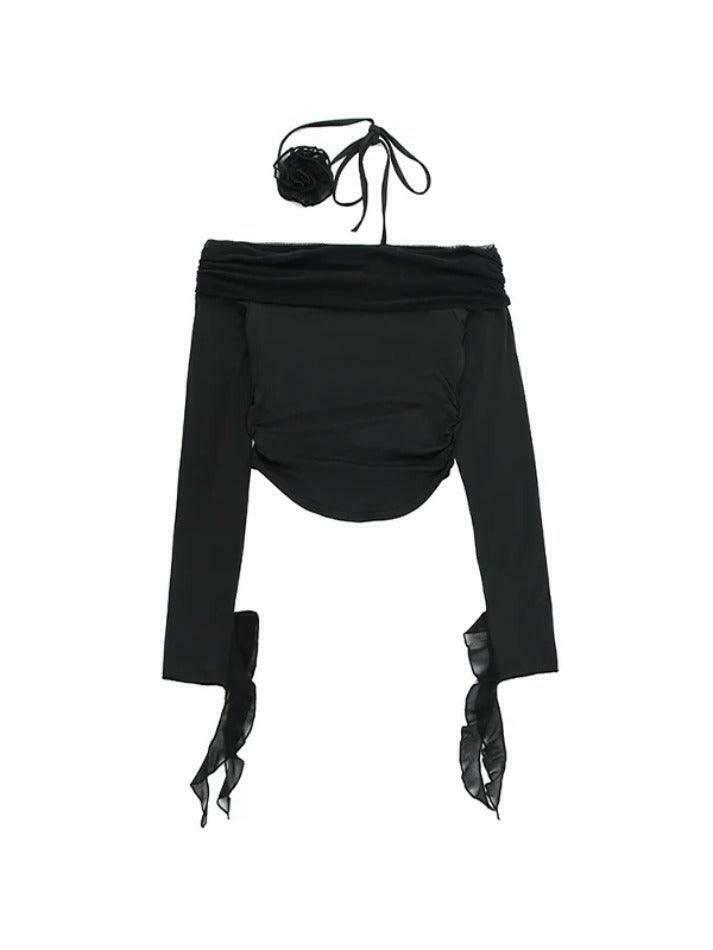 Y2K Aesthetic Solid Color Off Shoulder Curvy Hem Long Sleeve Tee for Women - Coquette & Grunge Style Y2K Aesthetic Solid Color Off Shoulder Curvy Hem Long Sleeve Tee for Women - Coquette & Grunge Style