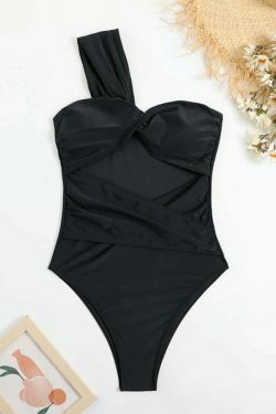 Y2K Aesthetic Solid Color One Shoulder Swimsuit - Retro Coquette Style for Women's Fashion