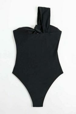 Y2K Aesthetic Solid Color One Shoulder Swimsuit - Retro Coquette Style for Women's Fashion