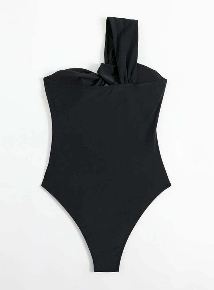 Y2K Aesthetic Solid Color One Shoulder Swimsuit - Retro Coquette Style for Women's Fashion Y2K Aesthetic Solid Color One Shoulder Swimsuit - Retro Coquette Style for Women's Fashion