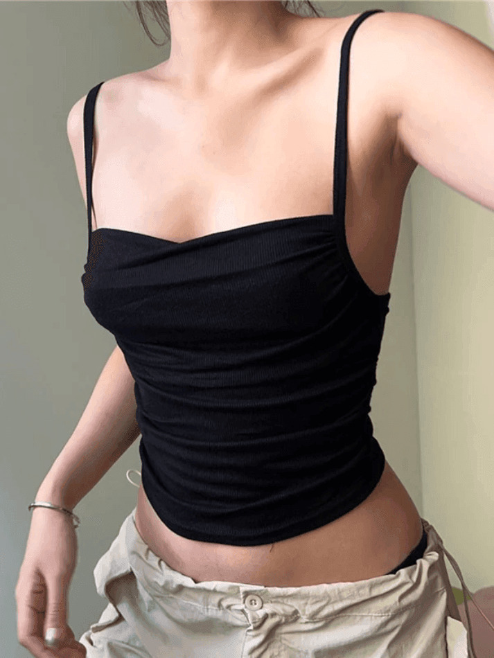 Y2K Aesthetic Solid Color Pleated Backless Cami Top for Women - Coquette Style Grunge Fashion Y2K Aesthetic Solid Color Pleated Backless Cami Top for Women - Coquette Style Grunge Fashion