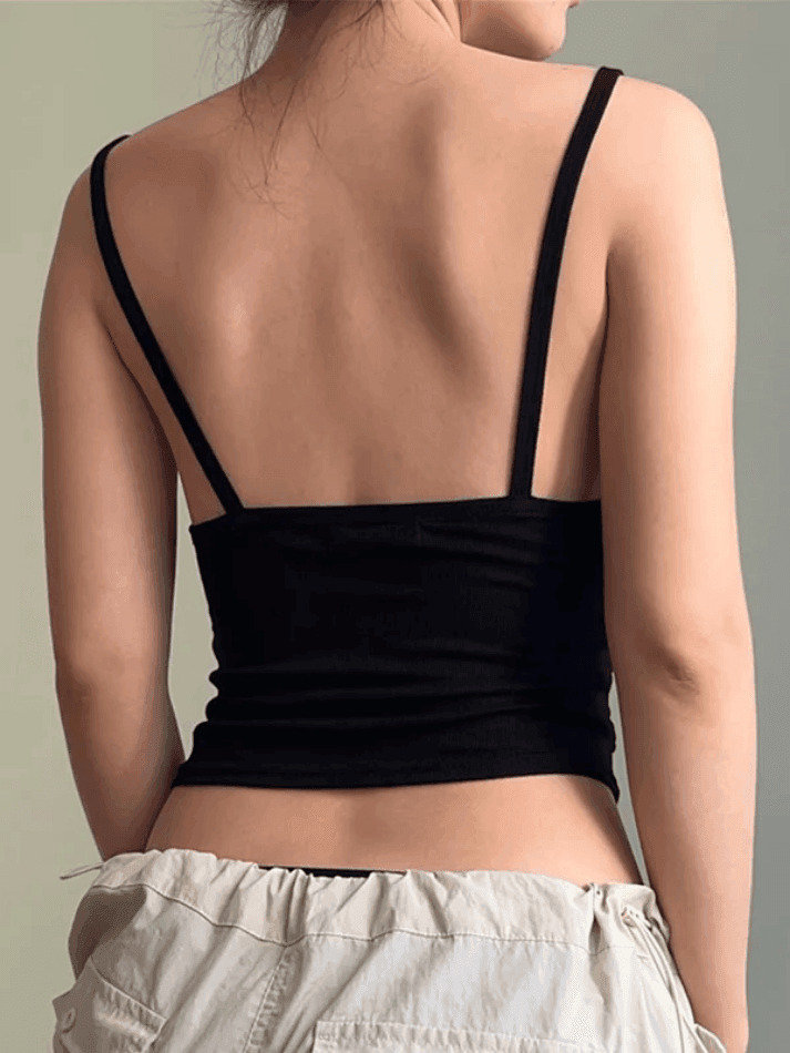 Y2K Aesthetic Solid Color Pleated Backless Cami Top for Women - Coquette Style Grunge Fashion Y2K Aesthetic Solid Color Pleated Backless Cami Top for Women - Coquette Style Grunge Fashion