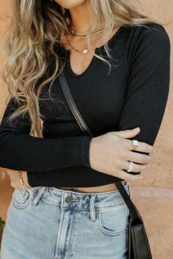 Y2K Aesthetic Solid Color Ribbed V-Neck Long Sleeve Knit Sweater