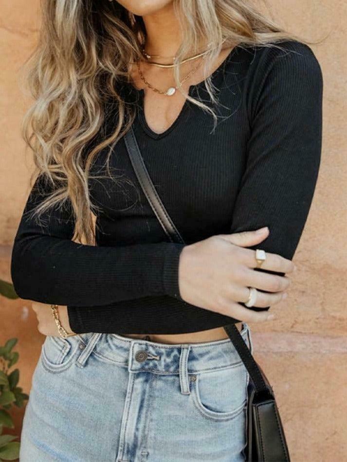 Y2K Aesthetic Solid Color Ribbed V-Neck Long Sleeve Knit Sweater Y2K Aesthetic Solid Color Ribbed V-Neck Long Sleeve Knit Sweater