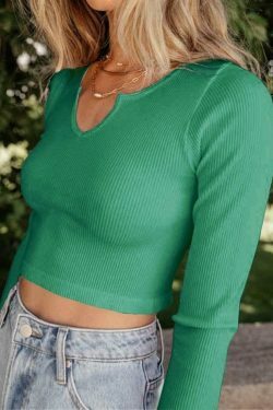 Y2K Aesthetic Solid Color Ribbed V-Neck Long Sleeve Knit Sweater