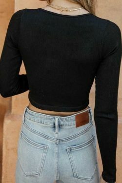 Y2K Aesthetic Solid Color Ribbed V-Neck Long Sleeve Knit Sweater
