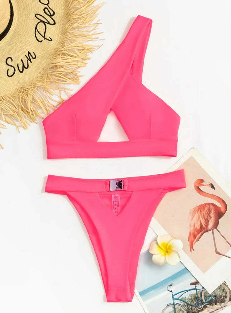 Y2K Aesthetic Solid Color Sexy Split Bikini - Coquette Style Grunge Fashion Women's Swimwear Y2K Aesthetic Solid Color Sexy Split Bikini - Coquette Style Grunge Fashion Women's Swimwear