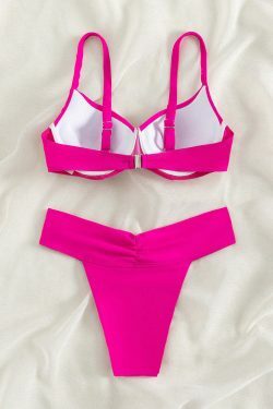 Y2K Aesthetic Solid Color Sexy Two Piece Bikini - Retro Style Swimwear for Women