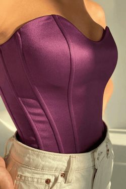 Y2K Aesthetic Solid Color Slim Bandeau Top for Women - Coquette & Grunge Style Fashion Piece