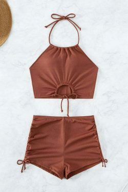 Y2K Aesthetic Solid Color Sling Halter Bikini - Retro Coquette Style for Women's Fashion