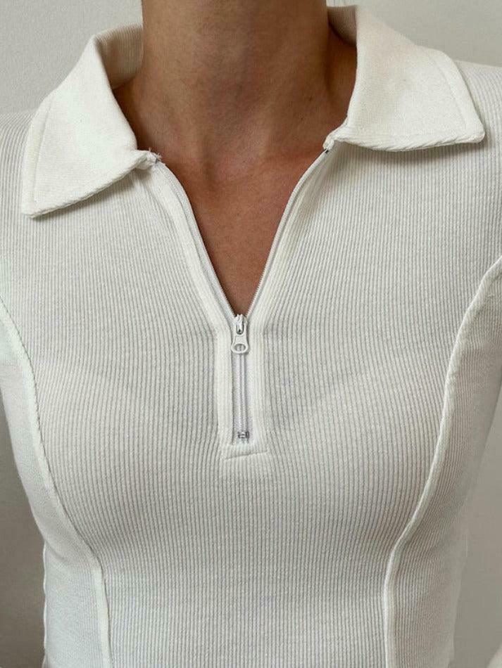 Y2K Aesthetic Solid Color Splice Zipper Lapel Neck Long Sleeve Knit Sweater Y2K Aesthetic Solid Color Splice Zipper Lapel Neck Long Sleeve Knit Sweater