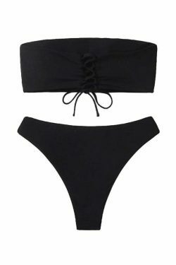 Y2K Aesthetic Solid Color Tube Top Strapless Bikini