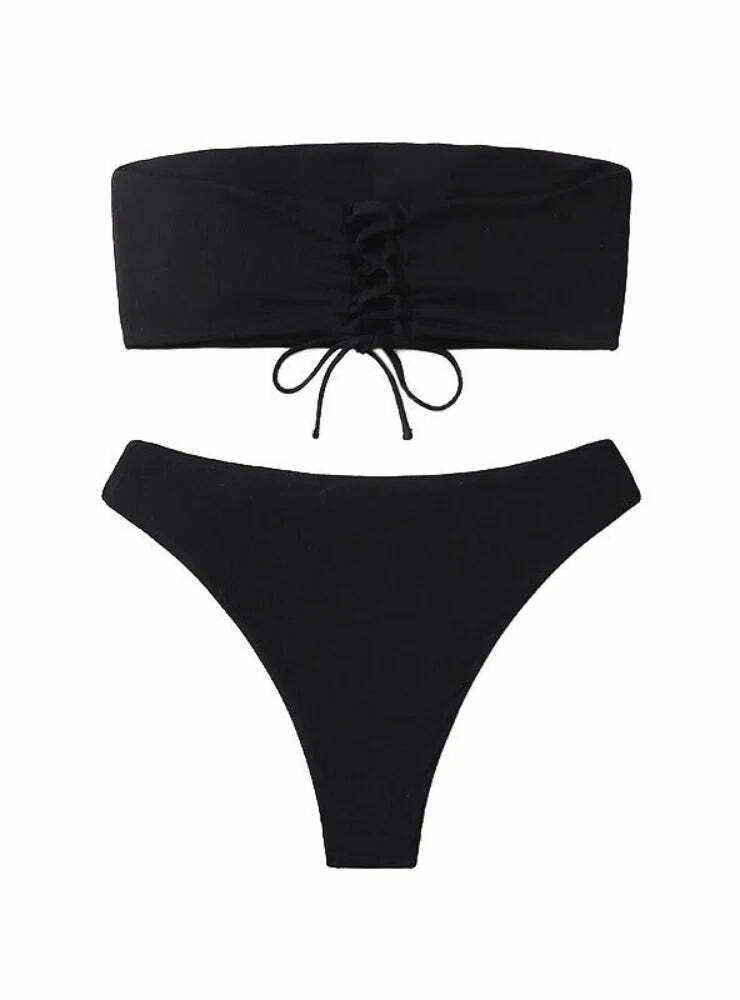 Y2K Aesthetic Solid Color Tube Top Strapless Bikini