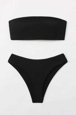 Y2K Aesthetic Solid Color Tube Top Strapless Bikini