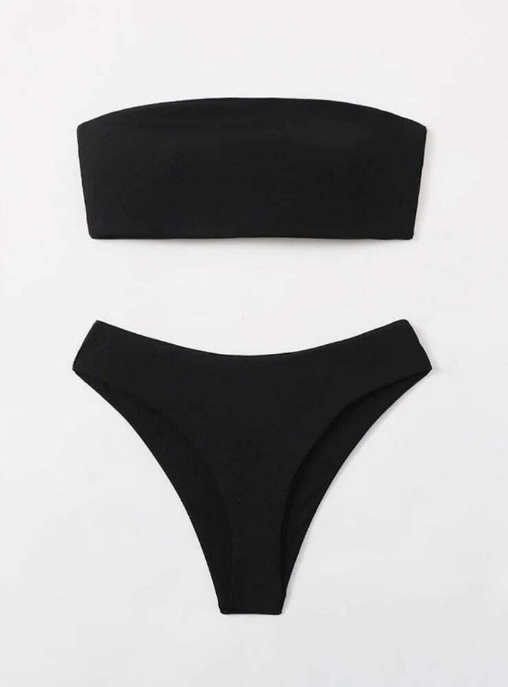 Y2K Aesthetic Solid Color Tube Top Strapless Bikini