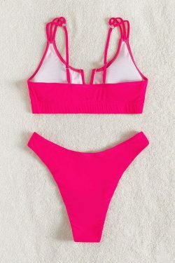 Y2K Aesthetic Solid Color V-Neck Bikini - Coquette Style for Women - Grunge & Pastel Goth Fashion