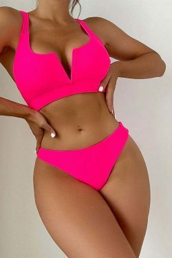 Y2K Aesthetic Solid Color V-Neck Bikini - Coquette Style for Women - Grunge & Pastel Goth Fashion