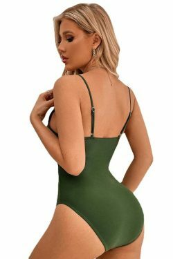 Y2K Aesthetic Solid Color V-Neck Sling Sexy One-Piece Swimsuit