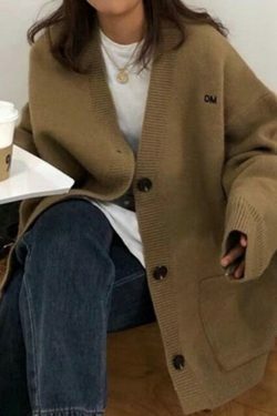 Y2K Aesthetic Solid Color V Neck Loose Cardigan - Coquette Style Grunge Fashion Women's Sweater