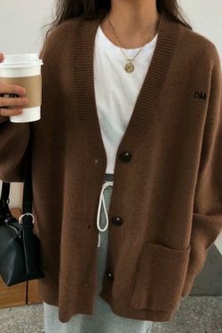 Y2K Aesthetic Solid Color V Neck Loose Cardigan - Coquette Style Grunge Fashion Women's Sweater