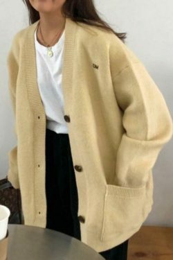Y2K Aesthetic Solid Color V Neck Loose Cardigan - Coquette Style Grunge Fashion Women's Sweater