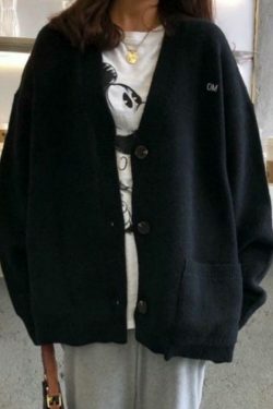Y2K Aesthetic Solid Color V Neck Loose Cardigan - Coquette Style Grunge Fashion Women's Sweater