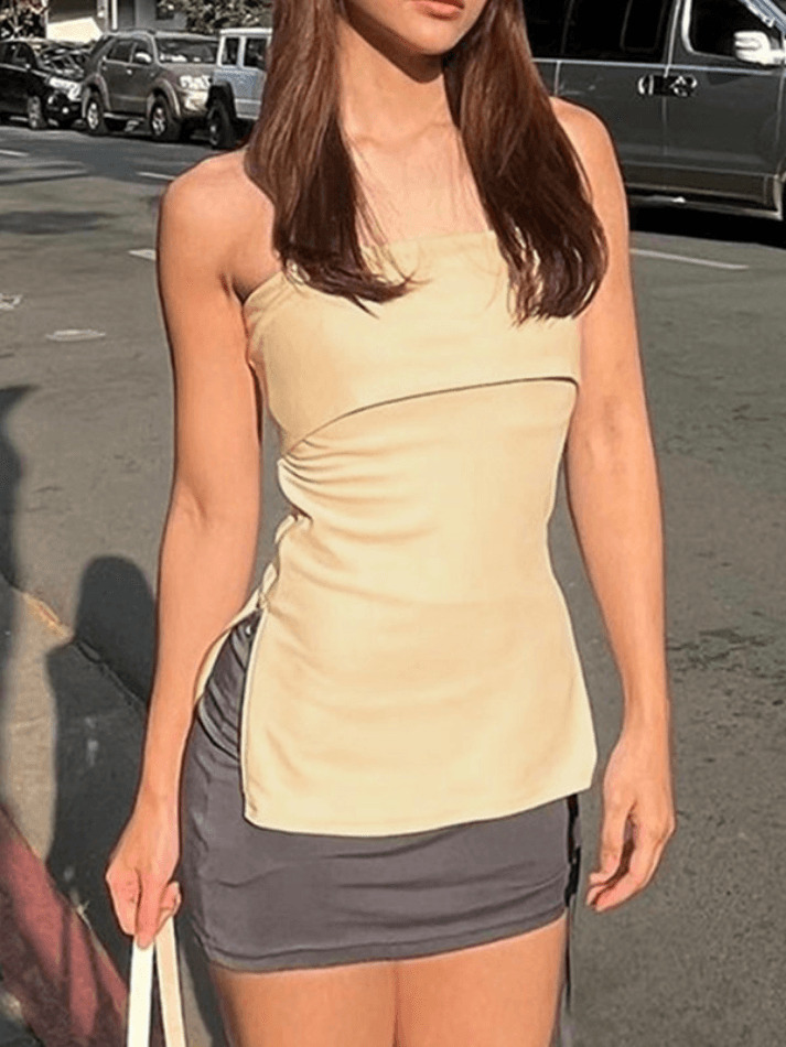 Y2K Aesthetic Solid Color Waist Slit Tube Top for Women - Coquette & Grunge Style Fashion