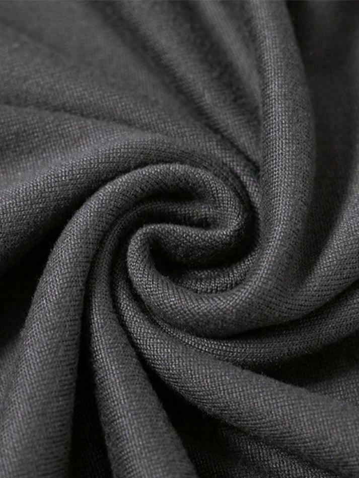 Y2K Aesthetic Solid Crew Neck Drawstring Shirred Mini Dress - Coquette Style Grunge Fashion