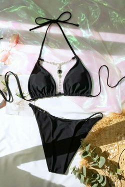 Y2K Aesthetic Solid Crystal Diamond Bikini for Niche Women Fashion
