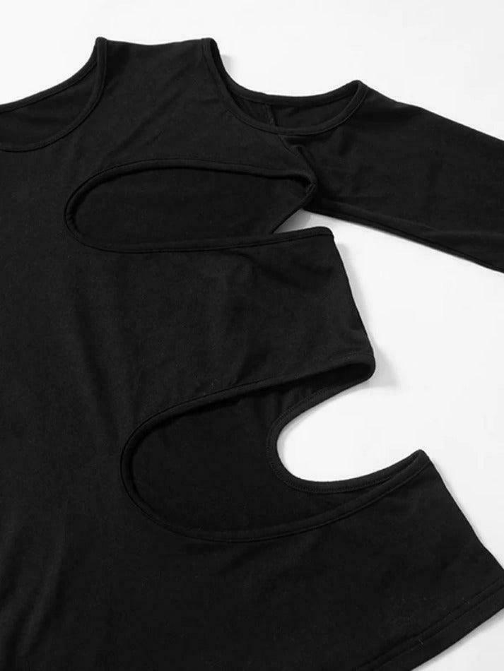 Y2K Aesthetic Solid Hollow Out Crew Neck Long Sleeve Tee Y2K Aesthetic Solid Hollow Out Crew Neck Long Sleeve Tee