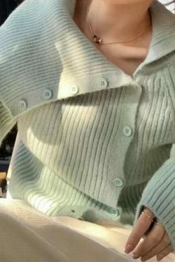 Y2K Aesthetic Solid Irregular Lapel Neck Off Shoulder Long Sleeve Knit