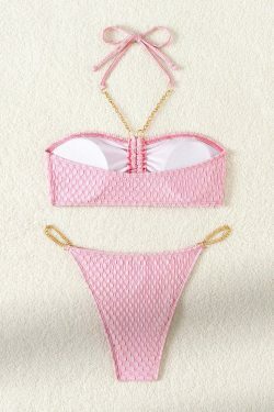 Y2K Aesthetic Solid Metal Chain Bikini - Sexy Tube Top for Women